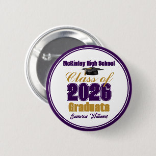 Paarse Gouden Klas van 2026 Afstudeergeschenk Ronde Button 5,7 Cm
