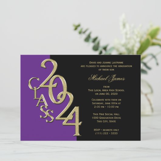 Paarse Gouden Klasse van het Afstudeerder van 2024 Kaart (Staand voorkant)