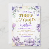 Paarse gouden kleine Miss Threenager derde verjaar Kaart (Voorkant)