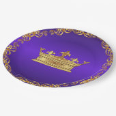 Paarse gouden koninklijke kroon papieren bordje (Gekanteld)