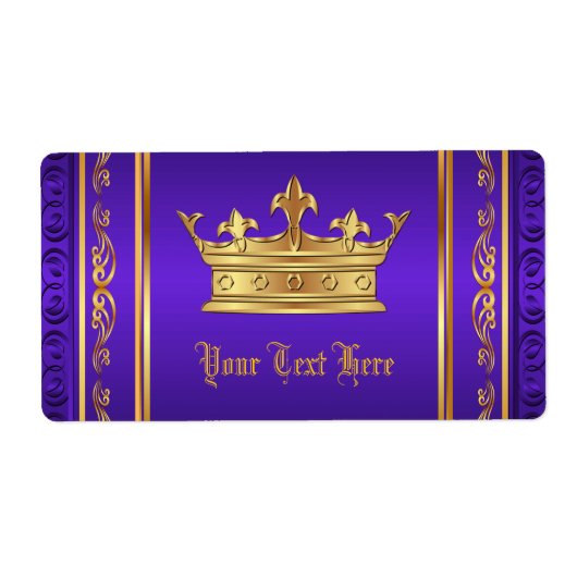 Paarse gouden koninklijke kroonwaterflesetiketten etiket (Voorkant)