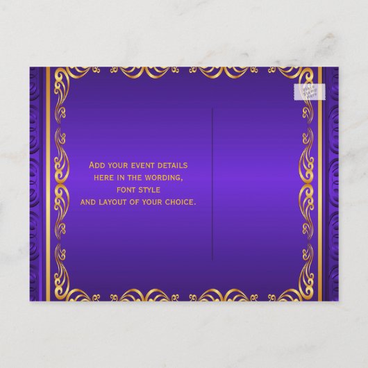 Paarse gouden koninklijke wagen Save the Date Aankondigingskaart (Achterkant)