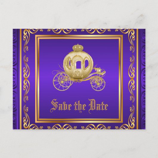 Paarse gouden koninklijke wagen Save the Date Aankondigingskaart (Voorkant)