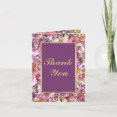 Paarse gouden koraal bloemig 90ste verjaardag Bedankkaart (Voorkant)