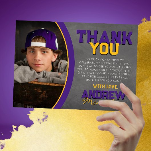 Paarse & gouden krijtbord Afstuderen dank u kaart