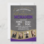 Paarse & Gouden Krijtbord Filmstrip Afstuderen Kaart (Voorkant)