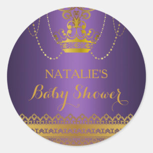 Paarse & Gouden Kroon Baby Shower Sticker