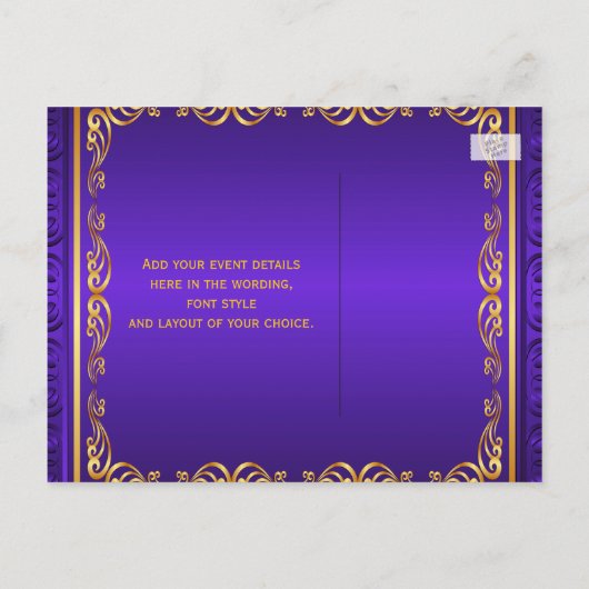 Paarse Gouden Kroon Bewaar de Datum Aankondigingskaart (Achterkant)