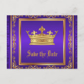 Paarse Gouden Kroon Bewaar de Datum Aankondigingskaart (Voorkant)