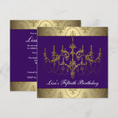 Paarse gouden kroonluchter vrouwen 50ste verjaarda kaart (Voorkant / Achterkant)
