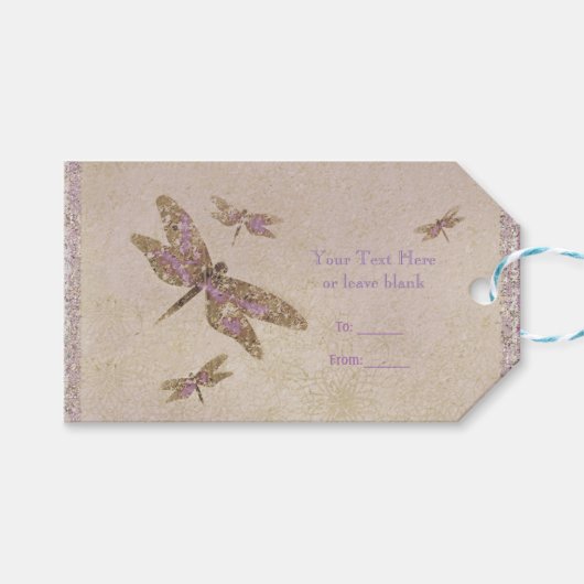 Paarse & gouden libellen Dragonfly Party Favor Cadeaulabel (Voorkant (Horizontaal))