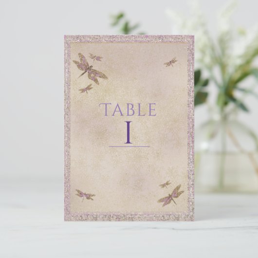 Paarse & gouden libellen Dragonfly Tafelnummer (Staand voorkant)