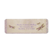 Paarse & gouden libellen Dragonfly Uitnodiging Etiket (Voorkant)