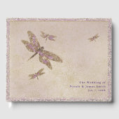 Paarse & gouden libellen Dragonfly Wedding Party Gastenboek (Voorkant)