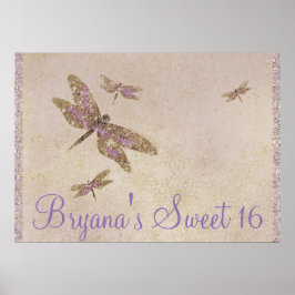Paarse & Gouden Libellen Libel Feest Banner Poster