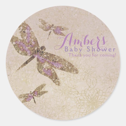 Paarse & Gouden Libellen Libel Feest Favor Ronde Sticker (Voorkant)