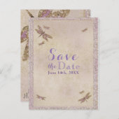 Paarse & Gouden Libellen Libel Uitnodiging (Voorkant / Achterkant)