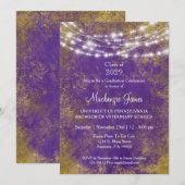 Paarse Gouden Lichten Afstudeerfeest Uitnodiging (Voorkant / Achterkant)
