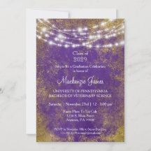 Paarse Gouden Lichten Afstudeerfeest Uitnodiging