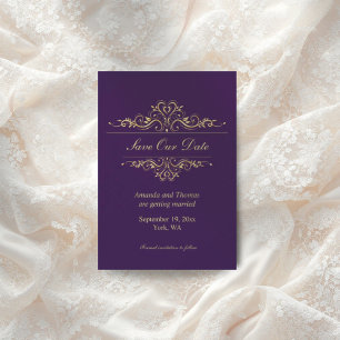 Paarse gouden lijst Bewaar de datumkaart Save The Date