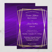 Paarse gouden Lijst bruiloft Kaart (Voorkant / Achterkant)