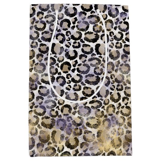 Paarse gouden luipaard print medium cadeauzakje (Voorkant)