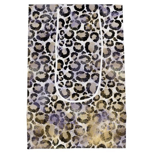 Paarse gouden luipaard print medium cadeauzakje (Achterkant)