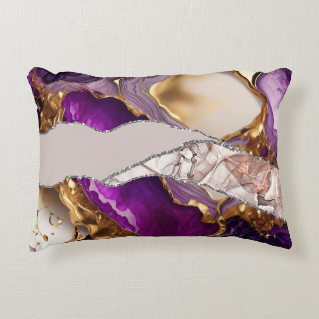 Paarse gouden luxe elegante design vloeibare textu accent kussen (Voorkant)