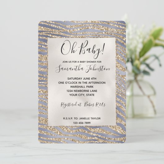 Paarse Gouden Luxe Glitter Zebraprint Kaart (Staand voorkant)