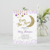 Paarse gouden maan Baby shower uitnodiging (Staand voorkant)