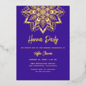 Paarse Gouden Mandala Henna Feest Mehndi Echt Goud Folie Uitnodiging (Voorkant)