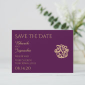 Paarse Gouden Mandala Indiase bruiloft Save the Da Date (Staand voorkant)