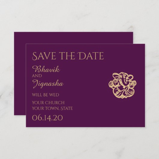 Paarse Gouden Mandala Indiase bruiloft Save the Da Save The Date (Voorkant / Achterkant)