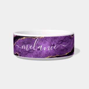 Paarse Gouden Marmer Custom Name Pet Bowl Voerbakje