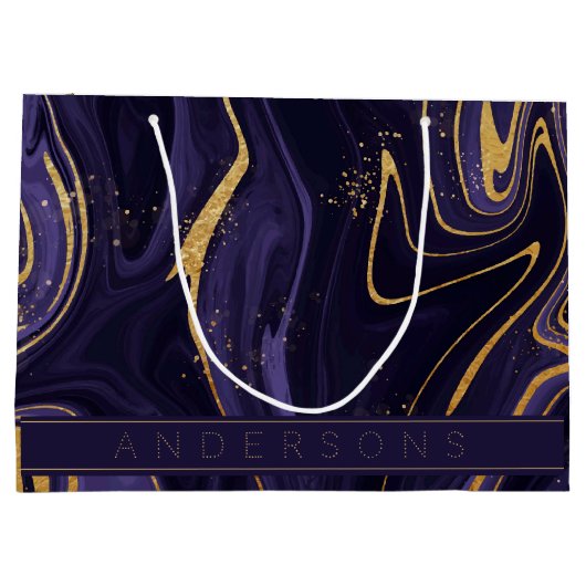 Paarse gouden marmer-effect naam Merry Kerstry Groot Cadeauzakje (Achterkant)