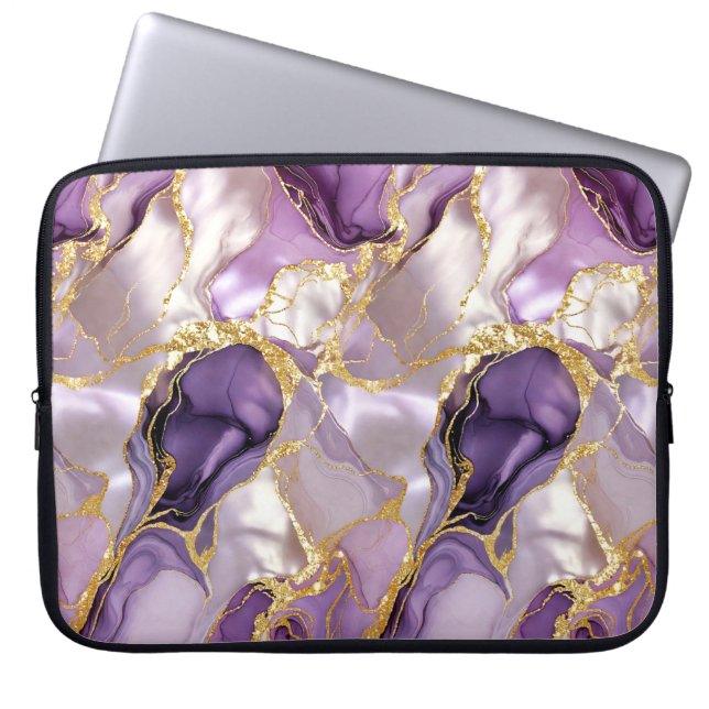 Paarse Gouden Marmer Laptophoes Luxe Case (Voorkant)