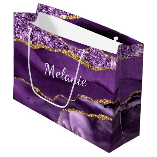 Paarse Gouden Marmer Zakje met Eigen Naam als Cade (Voorkant Gekanteld)