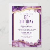 Paarse gouden marmeren 60e verjaardag uitnodiging (Voorkant)