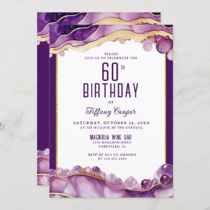 Paarse gouden marmeren 60e verjaardag uitnodiging