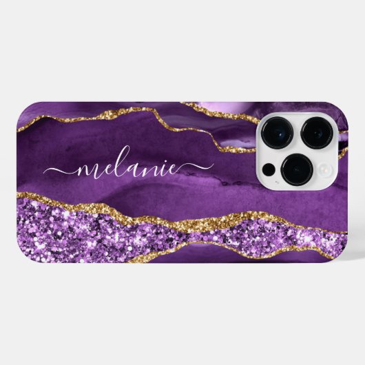 Paarse Gouden Marmeren Aangepaste Jouw naam iPhone iPhone Hoesje (Achterkant horizontaal)