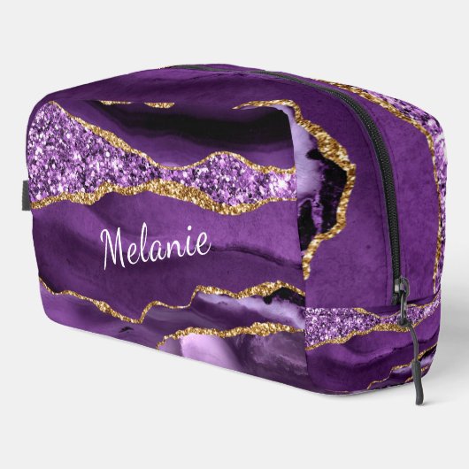Paarse Gouden Marmeren Aangepaste Jouw naam Toilettasje (Rechterhoek)