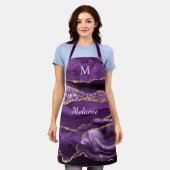 Paarse gouden marmeren aangepaste naam en letter S Schort (Gedragen)