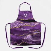 Paarse gouden marmeren aangepaste naam en letter S Schort (Voorkant)