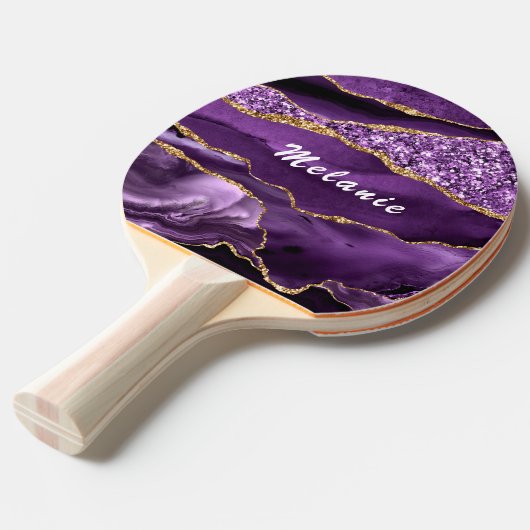 Paarse gouden marmeren aangepaste naam ping pong p tafeltennisbatje (Voorkant Gekanteld)