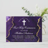 Paarse Gouden Marmeren Agaat Geode Eerste Communie Kaart (Staand voorkant)