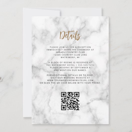 Paarse Gouden Marmeren Agaat Script QR Code Weddin Kaart (Achterkant)