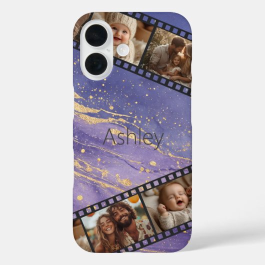 Paarse & Gouden Marmeren Film Strip Foto Case-Mate iPhone Case (Achterkant)