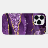 Paarse gouden marmeren iPhone-hoes met aangepaste  iPhone Hoesje (Achterkant horizontaal)