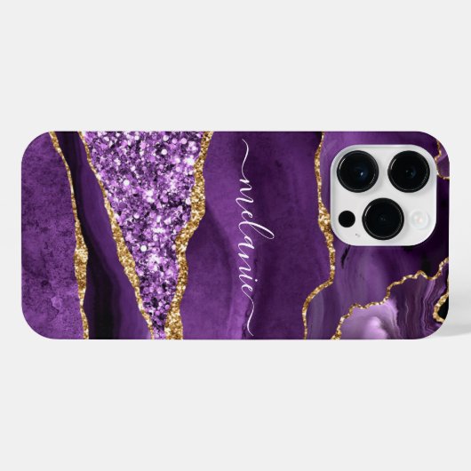 Paarse gouden marmeren iPhone-hoes met aangepaste  iPhone Hoesje (Achterkant horizontaal)