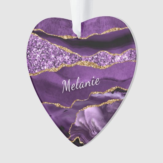 Paarse gouden marmeren kerstversiering aangepaste  ornament (voorkant)